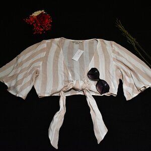 Chic Striped Tie-Front Crop Top